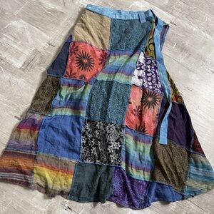 Patchwork wrap skirt size medium EUC midi